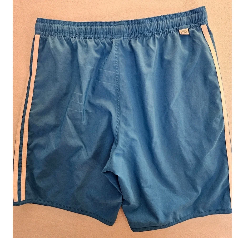 Adidas Swim Shorts Mens Large Blue 3-Stripe End Plastic Waste Drawstring 7.5
